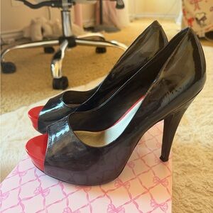Patent Peep-Toe High Heels in Black and Red